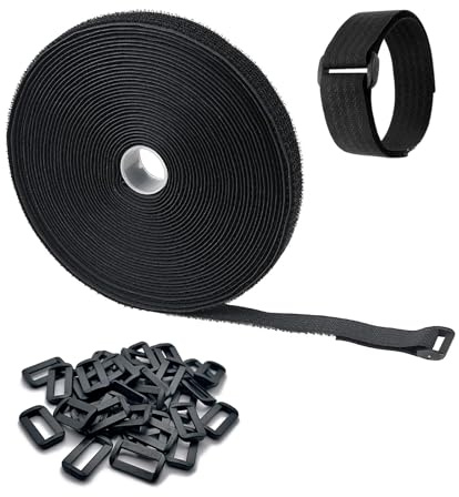 Outtshop 8M Adjustable Cable Straps with 40 Buckles, Black Reusable Cable Ties Heavy Duty,Hook and Loop Tape, Ideal for Home,Office,Garden, Cable Management, and More
