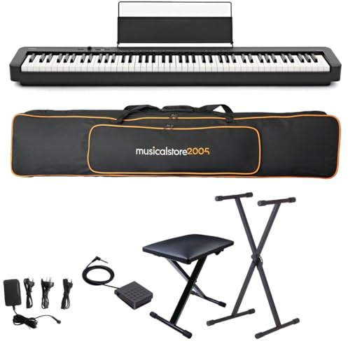 MusicalStore2005 Set Scolastico per Casio CDP-S110 Nero Piano Digitale 88 Tasti Pesati - Completo di Borsa Imbottita a Tracolla MusicalStore2005, Stand a X, Panchetta Regolabile, Alimentatore e Pedale