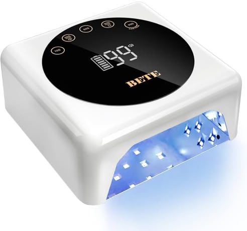 Lampe à ongles LED sans fil BETE, UV rechargeable de 78W Lampe à durcir les ongles avec capteur infrarouge et affichage LCD, Sèche-ongles portable avec 5 paramètres de temporisation
