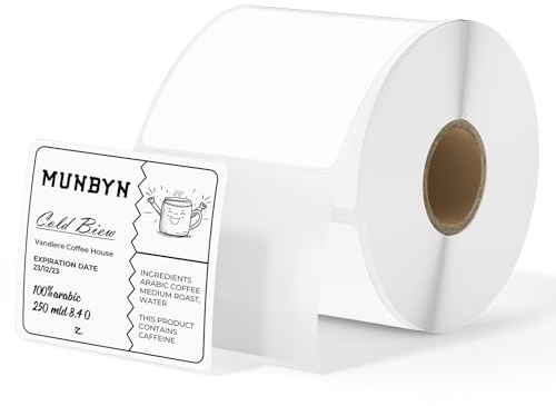 Etichette termiche quadrate MUNBYN 2x2, compatibili con molte stampanti termiche, forte adesione, etichette bianche per indirizzi/codici a barre, 750 etichette/rotolo