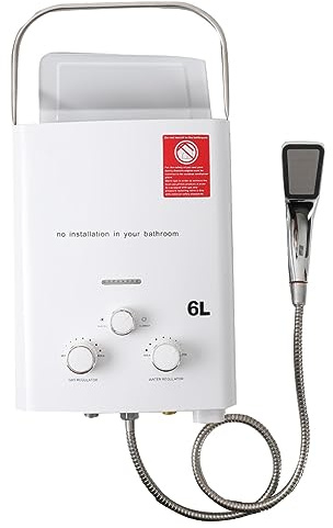 TABODD 12KW 6L Gas Durchlauferhitzer LPG Warmwasserbereiter, Temperatur kann 35-55 ℃ Outdoor Propan-Durchlauferhitzer mit Digitalanzeige und Duschkopf-Set für Campingausflüge, Bootshaus, Wohnmobil