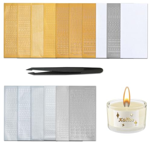 Selbstklebende Buchstaben Aufkleber Klein Gold/Silber Wachsbuchstaben Aufkleber für Kerzen - Individuelle Gestaltung mit Kerzentattoos und Wachsplatten - Verleihen Sie Ihren Kerzen Persönlichkeit
