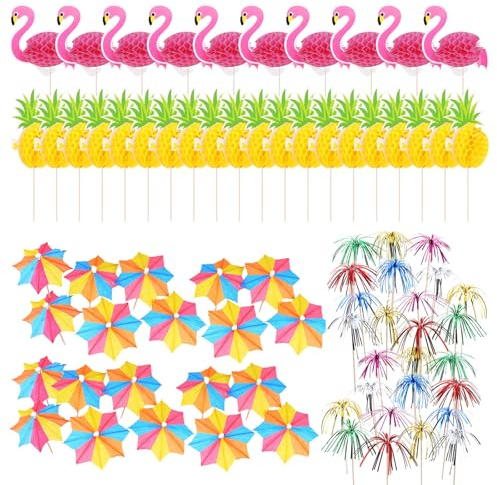 YHTCC 80 Pieces of Cocktail Accessories for Drinks, Cocktail Decorations | Cocktail Umbrellas, Beach Cocktail Decorations, Suitable for Beach Bars, Birthdays, and Parties Food & Drink Decorations