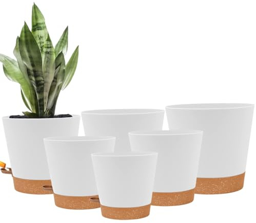 Punklong Self Watering Pots, 6 Pack Indoor Plant Pot, 8/7/6.5/6/5.5/5 Inch Plastic Plant Pots Indoor, Self-Watering Planters For Plants, Flower Pots With Drainage Holes And Trays (White)