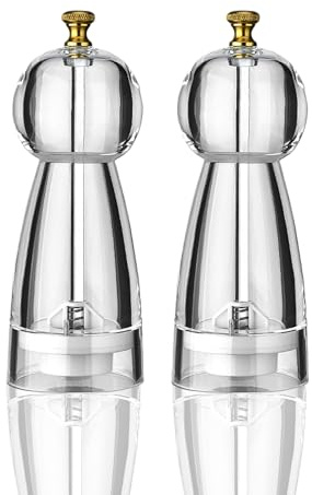 Molinillo de Pimienta y Sal Acrílico Transparente 2pcs, Mecanismo Cerámico Ajustable Relleno Repetible Grosor de Molienda de Fino a Grueso, Ideal para Barbacoa Cocina Restaurante Decoración y regalo