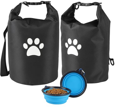 2Pack Pet Food Storage Container,11 lb Dog Food Travel Bag with Collapsible Dog Bowls, Dog Food Storage Container Bag Leak-Proof Design for Car Trips, Camping, Day Outings (Black)