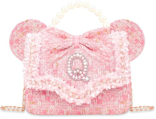 Luchike Toddler Purse Gifts for Girls - Little Girl Purse Kids Wallet Crossbody Bag with Pearl Flowers Cute Princess Handbags Shoulder Initial Q