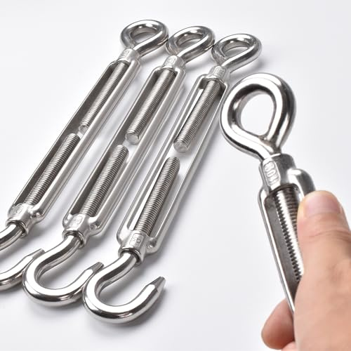 M12 Eye & Hook Turnbuckle，Alele 304 Stainless Steel Turnbuckle Wire Rope Tension Heavy Duty Turnbuckles for Cable Railing Wire Rope Hardware Kit