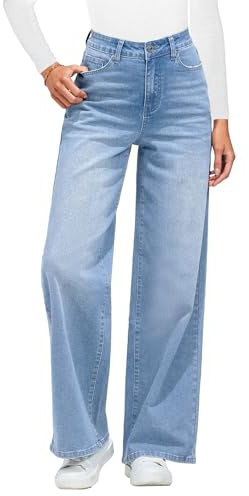 Roskiky Wide Leg Jeans Damen High Waist Stretch Denim Pants 90S Baggy Jeans Hosen Damen Jeans mit Taschen