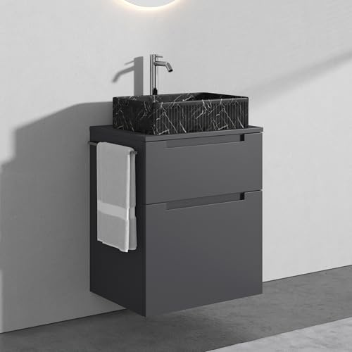 Zentrobad Aufsatz-Waschbecken A1 mit Unterschrank Premium 60 cm mit 2 Schubladen, anthrazit matt lackiert