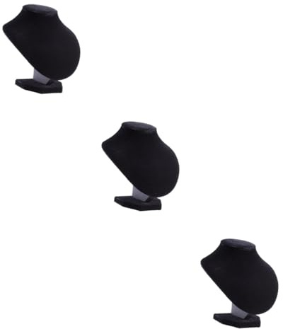 BESPORTBLE 3 pièces Présentoir Buste Bijoux Velours Noir Support Collier Élégant avec Base Large Stable Organisateur Pendentif pour Rangement et Exposition