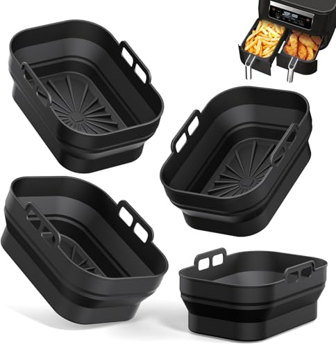 Alyvisun Molde Silicona Freidora de Aire, 4 Piezas Moldes Air Fryer | Reutilizable Utensilios Bandeja Freidora Aire Cesta Recipiente Airfryer Formas Cestillo Base para Microondas, Horno (Negro)