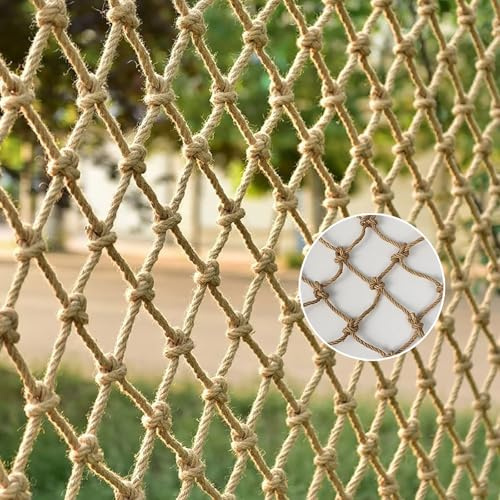 Anpassbares, robustes Kletternetz für Kinder und Erwachsene, langlebiges, dickes Jute-Hanfseil, nicht verformbar, Sicherheitsnetz für Garten, Baum, Haus, Balkon, Geländer, Schutz (4 x 4 m, 12 mm)