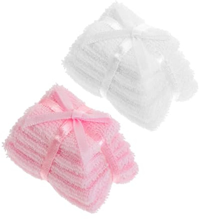 SOPOTUTU 2 Teiliges Miniatur Handtuch Set Badetücher Miniatur Puppenhaus Zubehör Mini