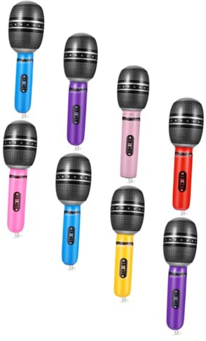 ibasenice 8 pièces Microphones Gonflables Réalistes Accessoires de Fête Cosplay Modèles de Faux Microphones pour Jeux de Rôle Décorations Ludiques et Légères Couleurs Assorties