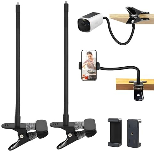 UBERMing 2 Pcs Support de Caméra pour Eufy Cam 2/2C/2Pro/2C Pro/3/3C/E40/SoloCam S220/C210/Tapo TP-Link C425/Ring Indoor Cam avec 2 Clip de Téléphone, Support de Fixation Universel en Métal (Noir)