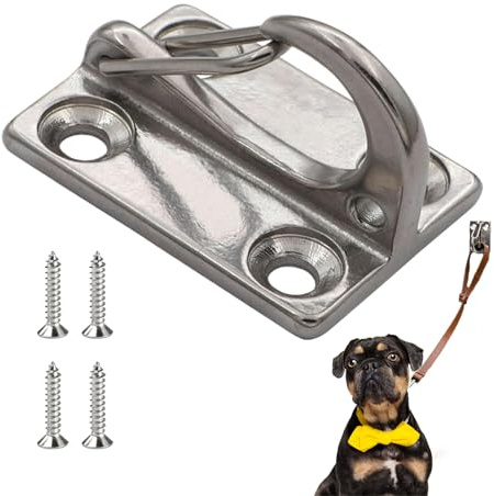Dog Lead Hook with 4Pcs Screw, Heavy Duty Pet Traction Rope Wall Mount Holders, Stainless Steel Tether Point, Wall Hook for Medium Large Small Training Backyard Playing Home Garage Porch