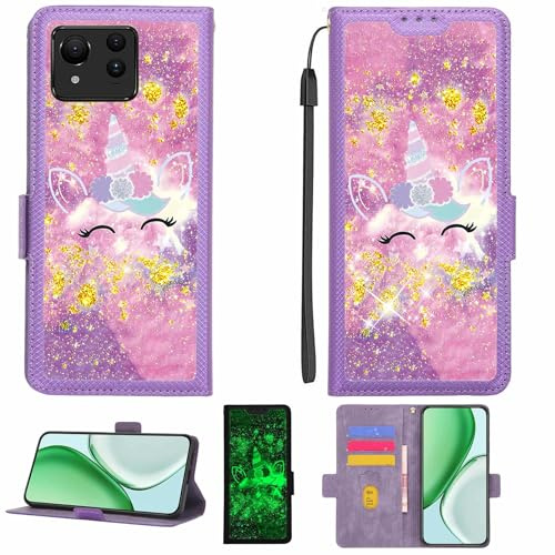 Kinetijy Coque Compatible pour ASUS Zenfone 11 Ultra Coque Étui Housse Case Support [avec Film Protecteur HD d'une dureté de 9H] [Blocage RFID][Paillettes dorées + Brillantes] LPT-DJS