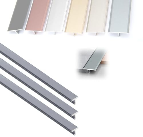 Boden Übergangsleiste Übergangsprofil，Alu Türschwellen Leiste，T-Übergangsschiene，0.6x90cm 0.8x90cm 1x90cm 1.2x90cm Bodenleiste Fußböden Abdeckleisten，Schwarz Silber(Grau,W8mmxL90cm)