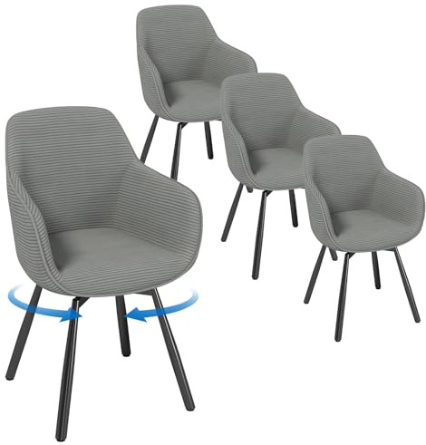 LEWE Esszimmerstühle drehbar 4er Set Grau Armlehnenstuhl Polsterstuhl drehstuhl Esszimmer drehstühle aus Cord Küchenstuhl mit Metallbeine für Wohnzimmer Esszimmer