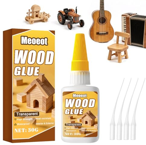 Meoeot Colle à Bois Extra Forte, 30g Colle Maquette, Imperméable, Transparente et à séchage Rapide, Wood Glue Pour Chêne, Meubles, Produits et Artisanat,Maquette Bois, Intérieur & Extérieur