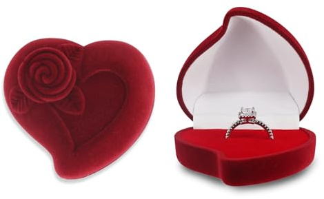 AfitLulu Samt Ring Box Luxus Gepflückt Ringbox Hochzeit Herzförmig Ring Aufbewahrung Klein Verlobungsring Box, Schmuckkästchen Ringhalter für Hochzeiten, Verlobung, Vorschläge (Rot-A)