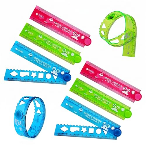6 Stück Faltlineal 30 cm Biegsam – Flexibles Lineal Set Mit Schablonen, lineal 30 cm grundschule, geodreieck Funktion, einschulung geschenk für Schule Büro Zeichnen Messen