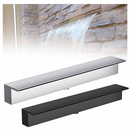 Generico Sfioratore per Cascata da laghetto in Acciaio Inossidabile 304 - Fontana Nera con Piattaforma di Flusso Larga 20 cm per cascate da Giardino e laghetti all'aperto