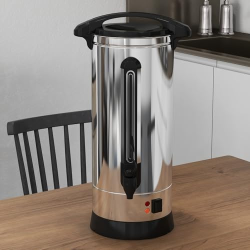 Garvee Commercial Coffee Urn, 120 Cup Large Capacity Stainless Steel Coffee Percolator, Hot Water Dispenser with Tap & Water Level Gauge, for Catering, Wedding, Party, Office, Silver