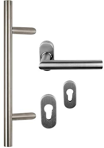 Edelstahl Haustür- Beschlag- Set 1020 Stoßgriff-Länge: 350mm