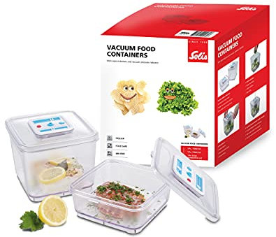 Solis Vakuumierbehälter Set, 2x Vakuumdose: 1000 + 2800 ml, Quadratische Vakuumbehälter für Vakuumierer mit Datums- und Unterdruckanzeiger