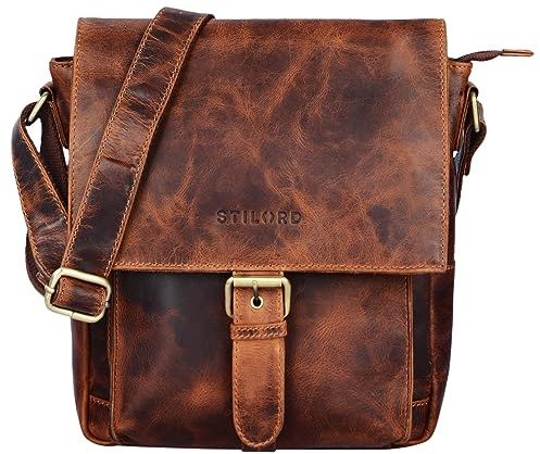 STILORD Nevio Borsa a Tracolla in Pelle da Uomo | Piccola Messenger Bag Elegante in Design Vintage | Borsa a Spalla per Tablet 10.1 Pollici iPad in Vera Pelle Colore:kara - cognac