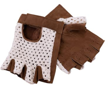 AMAS The Best GUANTI DA GUIDA MEZZE DITA EPOCA HALF FINGER IN PELLE NABUK + RETE - AUTO BICI VINTAGE CAFE' RACER (2XL)