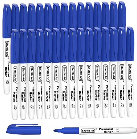 Shuttle Art Permanent Markers, 30 Pack Blue Permanent Marker set,Fine Point, Works on Plastic,Wood,Stone,Metal and Glass for Doodling, Marking