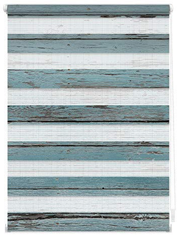 Lichtblick Doppelrollo Klemmfix ohne Bohren mit Motiv, Bretter-Vintage, Blickdicht, Made in Germany, Klemmträger Petrol, 90 cm x 150 cm (B x L)