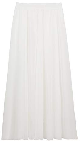Jupe longue en mousseline de soie pour femme - Longueur de la jupe 90 cm/100 cm - Uni - Blanc - Large