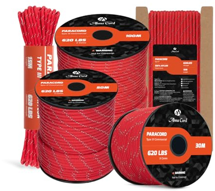 Abma Cord Paracord 620lbs 4mm 30M 100% Nylon Seil Typ 3 Schnur mit 9 Kern | Max 280kg (620lbs), Basteln, Camping, Survival, Outdoor