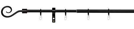 ondeco Gardinenstange ausziehbar 1-lauf Vorhangstange Fenster Wandmontage Endstück Hook Komplettgarnitur Teleskopstange Gardinenstangenset 13/16 mm mit Ringen Schwarz 130-240 cm
