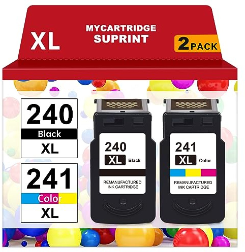 PG-240 XL/CL-241 XL Ink Cartridges Replacement for Canon 240XL 241XL Combo Pack 240 241 for Canon PIXMA MG3620 TS5120 MG3520 MG3600 MG3220 MX472 Printer (1 Black, 1 Tri-Color, 2 Pack)
