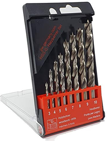 HSS-G 8-tlg. Präzisions - Holzbohrer Set - 3-10mm > geschliffene Ausführung, jjw-germany, Holzspiralbohrer