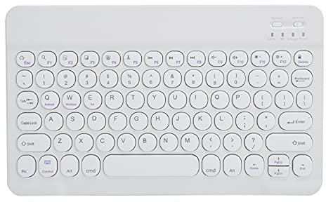 Goshyda Wireless Bluetooth Keyboard, 10in Ultra-thin Mute Design Cute Round Cap Wireless Keypad with Standard for MICR Interface, for Tablet, Smartphone, Computer (white)