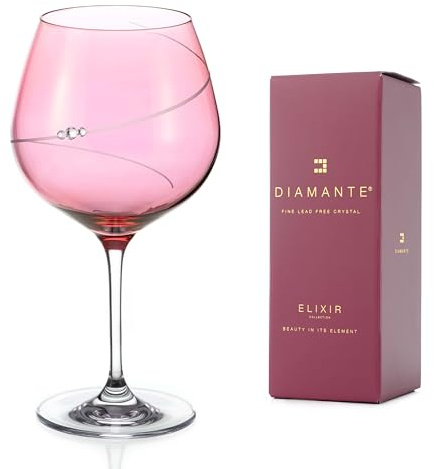 DIAMANTE Pink Gin Copa Glass Single with 'Pink Silhouette’ - Rose Coloured Glass with Crystals Valentine's Day Mother's Day Christmas in Gift Box Single