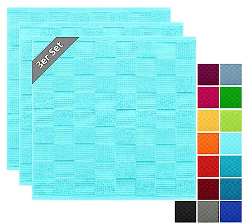 Lashuma Geschirrtücher 100% Baumwolle - Küchenhandtücher & Geschirrhandtücher 50x50 cm Waffelpique & Frottee Türkis, 3er Set | 100% Baumwolle in schwerer 420 gsm Qualität, saugstarke Abtrockentücher im 3er Set für Geschirr und Hände