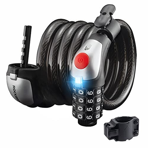 ROCKBROS Fahrradschloss Kabelschloss Hoch Sicherheitsstufe 4-Stellig Zahlencode Zahlenschloss 180cm/11mm Schloss für Fahrräder, Motorräder, E-bikes, Roller, Babywagen