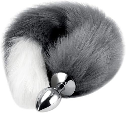 Butt Plug Stainless Steel Anal Plug, Multi-Function Faux Long Fox Tail Fur Anal Plug Sexy Adult Toy Fashion Animal Tail Butt Cosplay Flirting Tools Toy for Couples Women Costume Props (Gray)