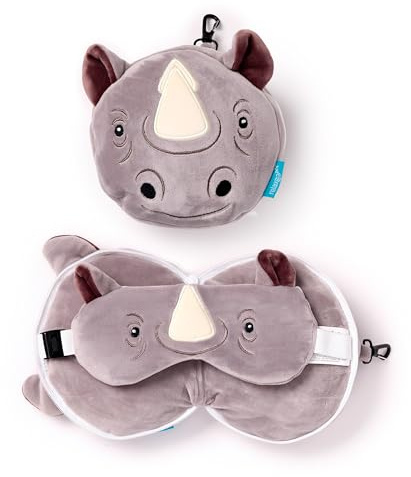 Relaxeazzz Rhino rund plysch resekudde och ögonmask