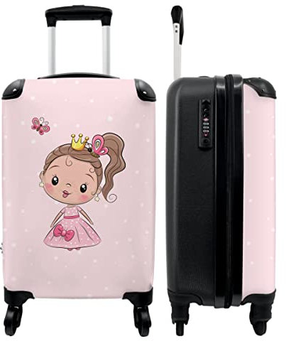 NoBoringSuitcases.com® Kindertrolley Mädchen Carry on Luggage Trolli Handgepäck Koffer Pastell Koffer - Prinzessin - Rosa - 55x35x20cm