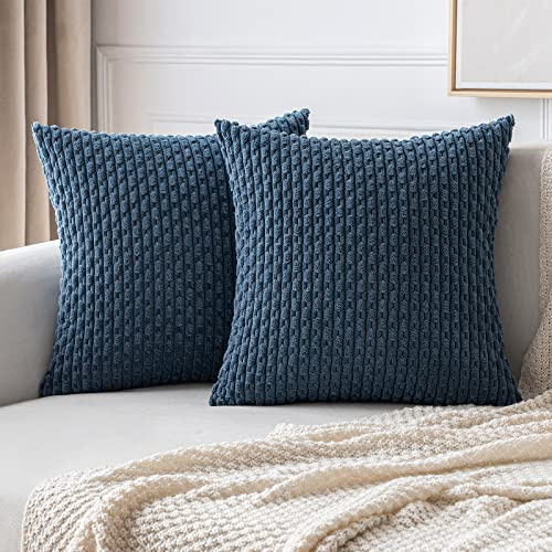 MIULEE Kordsamt Kissenbezug Kissenbezüge Dekorative Kissenhülle Moderne Sofakissen Dekokissen Couchkissen Zierkissen Weicher für Sofa Wohnzimmer Schlafzimmer 2er Set 50x50 cm Blau