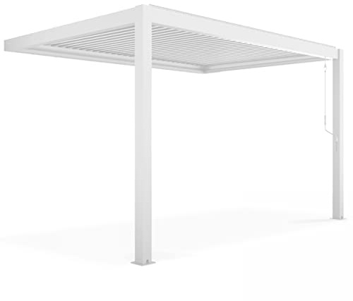 Oviala Pergola bioclimatique adossée Blanche en Aluminium 3x4 m