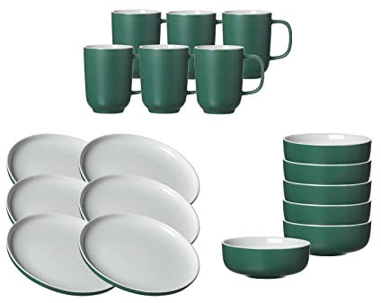Ritzenhoff & Breker Jasper Service de petit-déjeuner pour 6 personnes, vert, tasse à café 285 ml, bol à céréales Ø 14 cm, assiettes à petit-déjeuner Ø 19 cm, set de vaisselle avec toucher doux au